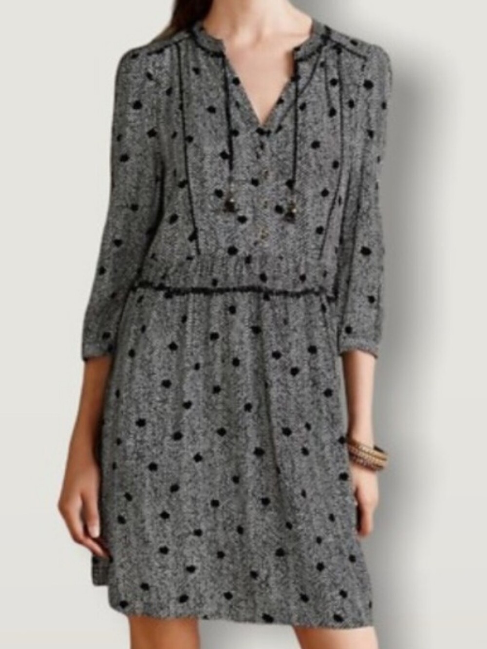 Anthropologie Maeve Black and White Printed Long-Sleeve Dress Size S
